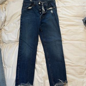 Levi’s 501 straight cropped dark wash jeans